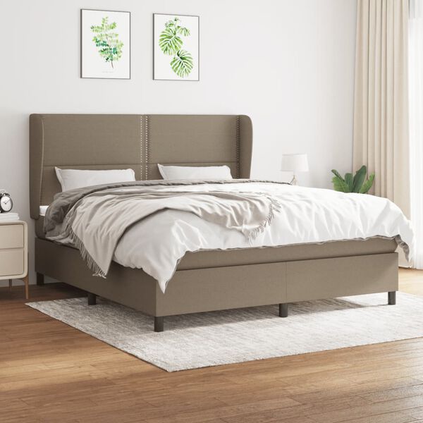 vidaXL Boxspringbett mit Matratze Taupe 160x200 cm Stoff