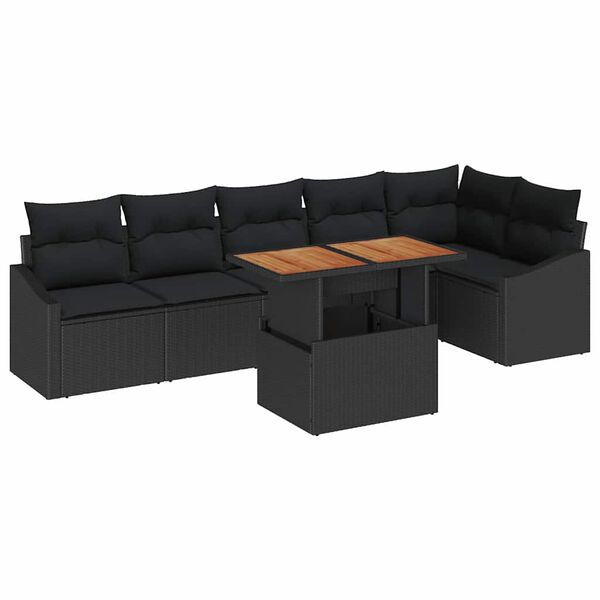 vidaXL Garten-Sofa-Set mit Speicher 7 pcs Schwarz Poly Rattan
