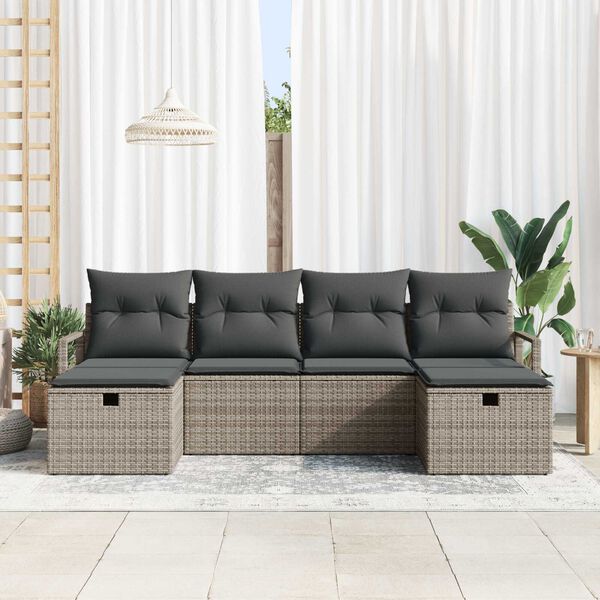 vidaXL Sofa Set mit Kissen 5 pcs Poly-Rattan