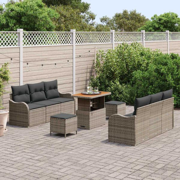 vidaXL Garten-Sofa-Set mit Kissen mit Speicher mit Kissen 9 pcs Grau