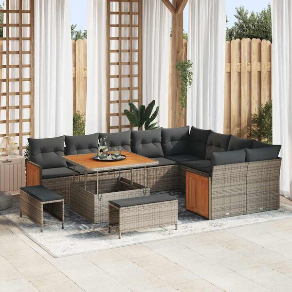 vidaXL Gartensofa-set mit Kissen 13 pcs Grau Poly-Rattan