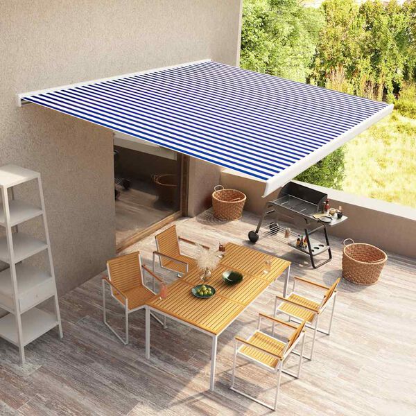 vidaXL Kassettenmarkise mit Motor 400x300 cm Blau und Wei&szlig;