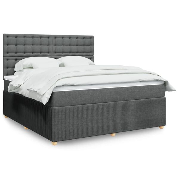 vidaXL Boxspringbett mit Matratze Dunkelgrau 180x200 cm Stoff