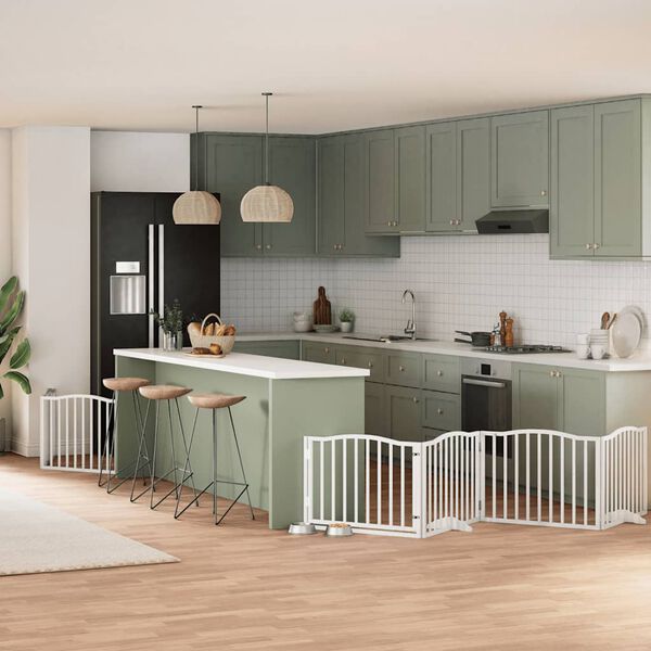 vidaXL 8-tlg. Hundetor mit T&uuml;r Faltbar Wei&szlig; 640 cm Pappelholz