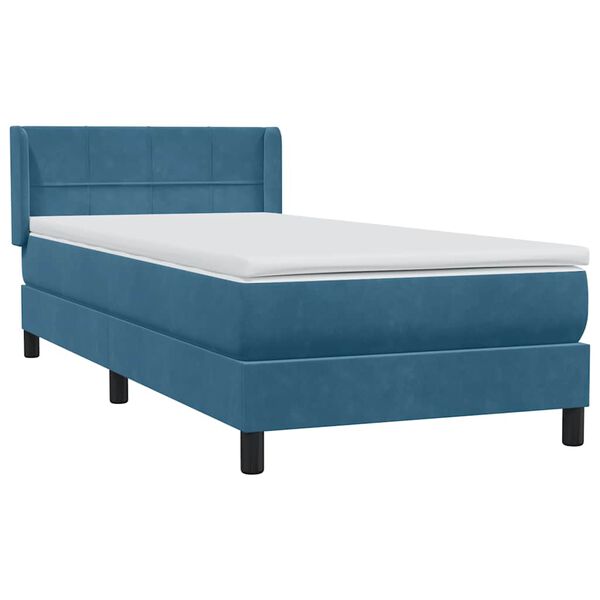 vidaXL Boxspringbett mit Matratze Dunkelblau 90x210 cm Samt