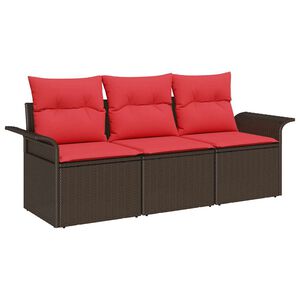 vidaXL Sofa Set 3 stk. 3-Sitzanzahl Braun und Rot Poly-Rattan
