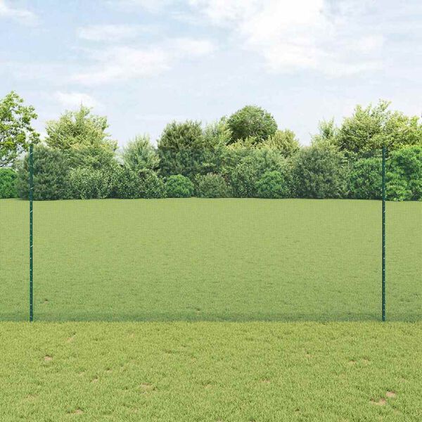 vidaXL Zaun mit Pfosten Gr&uuml;n 1.6 x 25 m Stahl und PVC