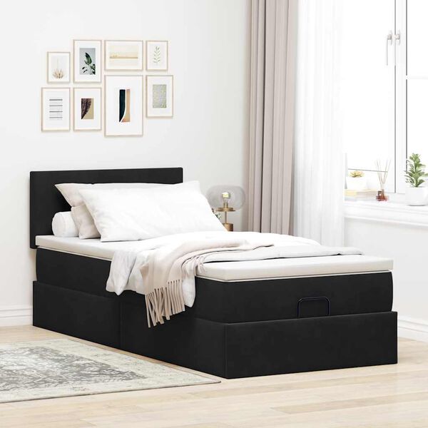 vidaXL Ottoman-Bett mit Matratze & LEDs Schwarz 90x190 cm Samt