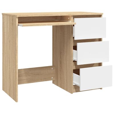 vidaXL Schreibtisch Weiß und Sonoma-Eiche 90x45x76 cm Holzwerkstoff