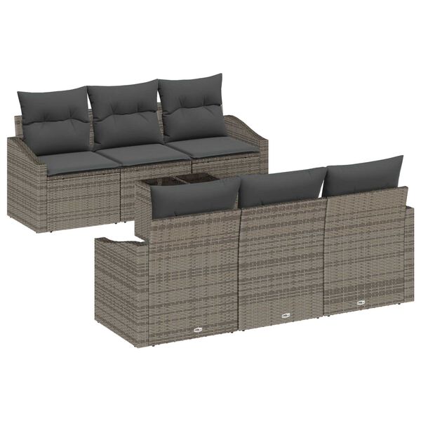 vidaXL Sofa Set mit Kissen mit Kissen 7 pcs Grau Poly-Rattan