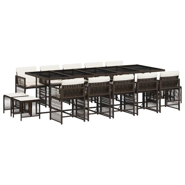 vidaXL 15-tlg. Garten-Essgruppe mit Kissen Braun Poly Rattan