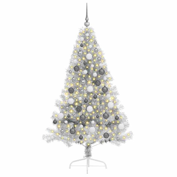 vidaXL K&uuml;nstlicher vorbeleuchteter Weihnachtsbaum Silber 180 cm PET
