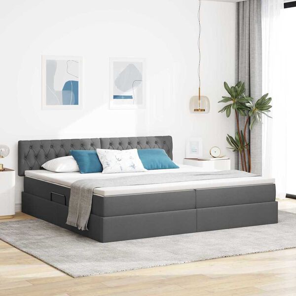 vidaXL Bett mit Stauraum und LED mit LED Dunkelgrau 200 x 200 cm Stoff