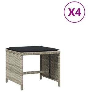 vidaXL Gartenhocker mit Kissen 4 Stk. Hellgrau 40x40x35 cm Poly Rattan