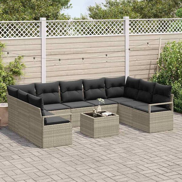 vidaXL Sofa Set mit Kissen 10 pcs Hellgrau Poly-Rattan