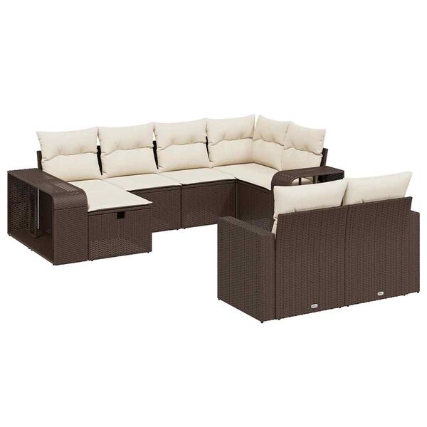 vidaXL 10-tlg. Garten-Sofagarnitur mit Kissen Braun Poly Rattan