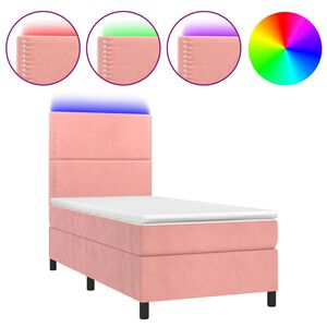 vidaXL Boxspringbett mit Matratze & LED Rosa 100x200 cm Samt