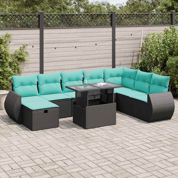 vidaXL 9-tlg. Garten-Sofagarnitur mit Kissen Grau Poly Rattan Akazie