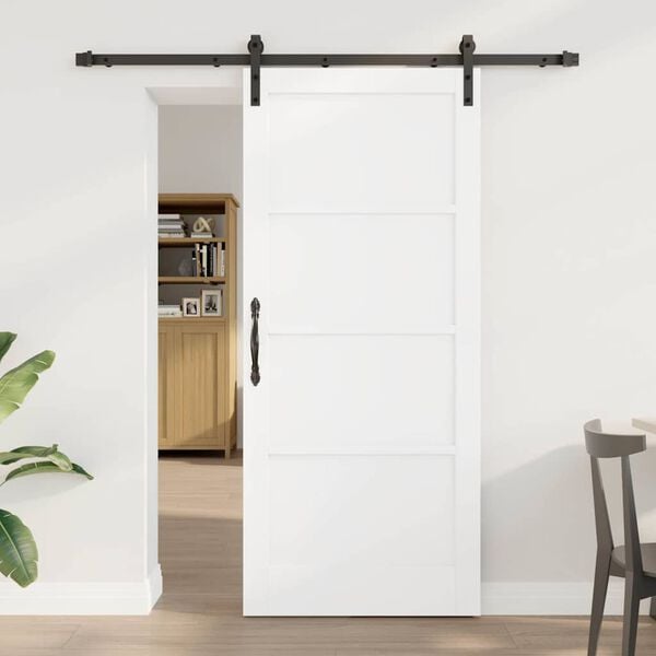 vidaXL Schiebet&uuml;r Wei&szlig; und Schwarz 86 x 198,5 cm Massives Kiefernholz