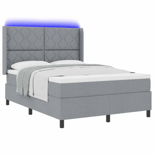 vidaXL LED Boxspringbett mit Matratze Hellgrau 160 x 200 cm Stoff
