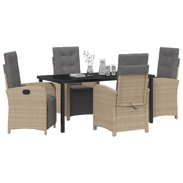 vidaXL Garten Essgruppe mit Kissen 5 pcs Beige Poly-Rattan