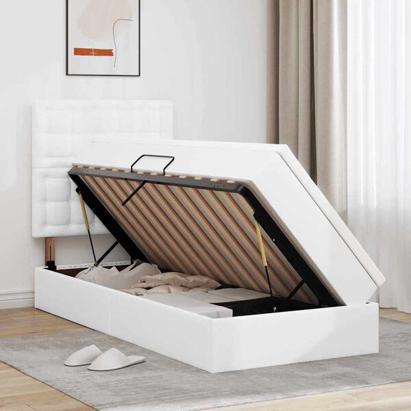 vidaXL Bett mit Stauraum und LED Reinwei&szlig; 90 x 200 cm Kunstleder