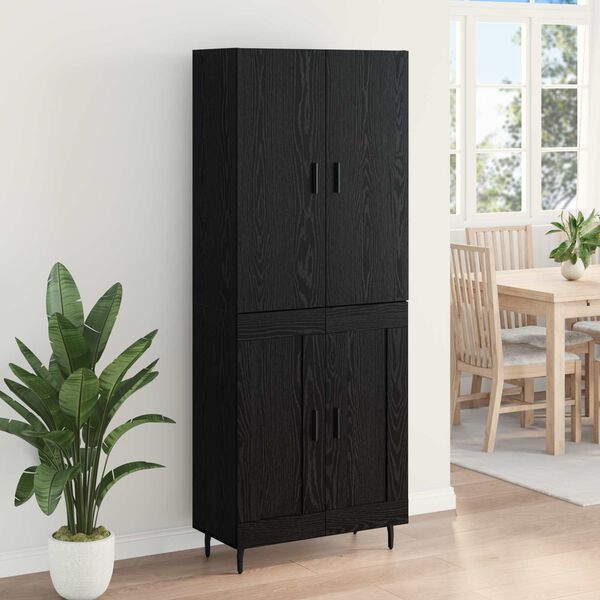 vidaXL Highboard 2 pcs Schwarz Eichen-Optik Engineered Wood und Glas
