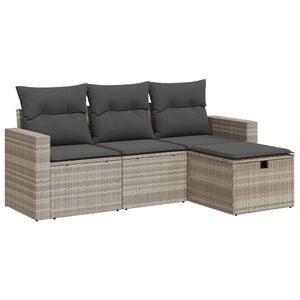 vidaXL 4-tlg. Garten-Sofagarnitur mit Kissen Hellgrau Poly Rattan