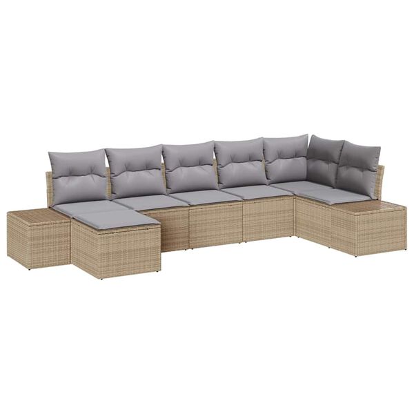 vidaXL Gartensofa-set mit Kissen 7 pcs Beige Poly-Rattan