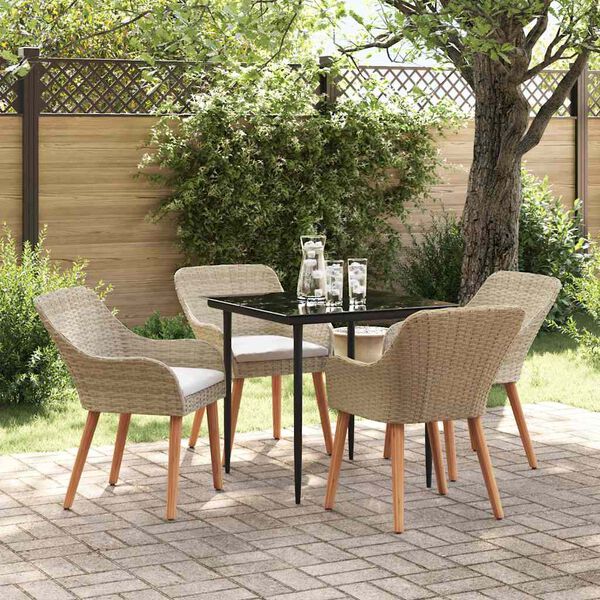 vidaXL Garten Essgruppe mit Kissen 5 pcs Beige Poly-Rattan