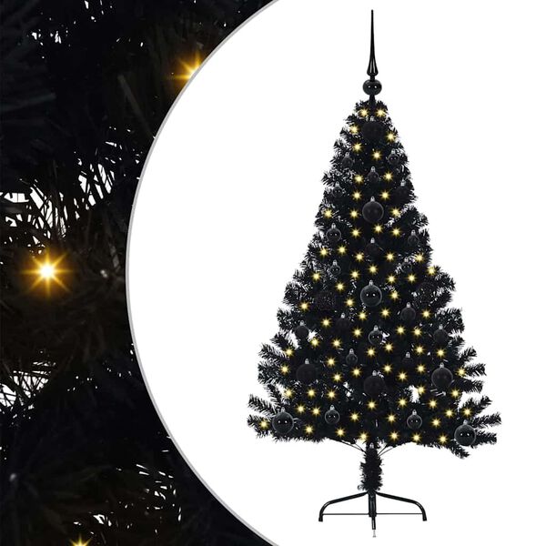 vidaXL Künstlicher vorbeleuchteter Weihnachtsbaum Schwarz 120 cm PVC