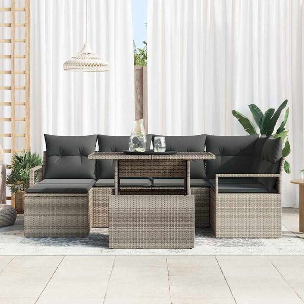 vidaXL Garten-Sofa-Set mit Kissen 7 pcs Grau