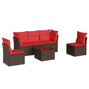 vidaXL 6-tlg. Garten-Sofagarnitur mit Kissen Braun Poly Rattan