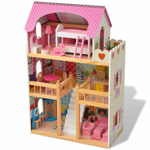 vidaXL 3-St&ouml;ckiges Puppenhaus Holz 60 x 30 x 90 cm