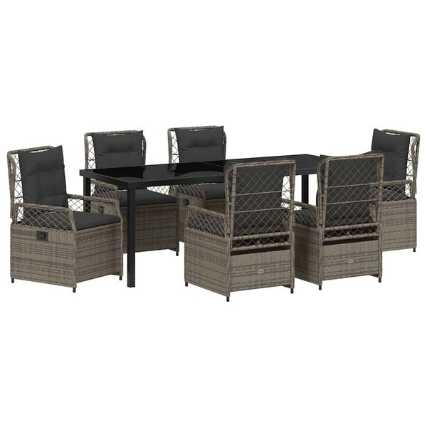 vidaXL Garten Essgruppe 7 pcs Grau Poly-Rattan