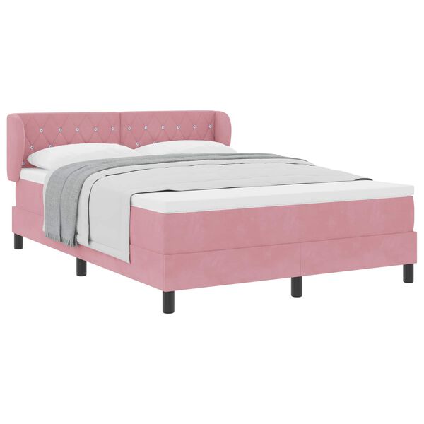 vidaXL Boxspringbett mit Matratze mit Kopfteil Rosa 140 x 190 cm Samt