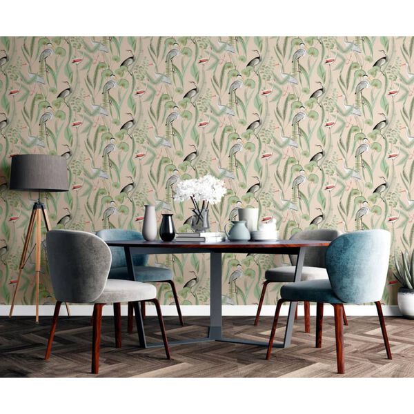 DUTCH WALLCOVERINGS Tapete Flamingo Creme und Mintgrün