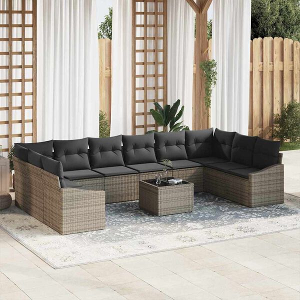 vidaXL Sofa Set mit Kissen 11 pcs Grau Poly-Rattan
