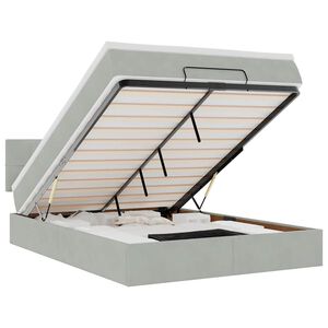 vidaXL Ottoman-Bett mit Matratze & LEDs Hellgrau 140x190 cm Samt
