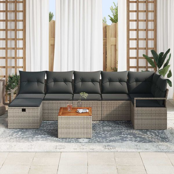 vidaXL Garten-Sofa-Set mit Kissen mit Speicher 8 pcs Grau Poly Rattan