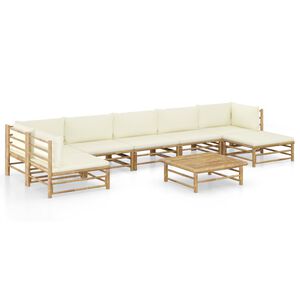 vidaXL 8-tlg. Garten-Lounge-Set mit Cremewei&szlig;en Kissen Bambus