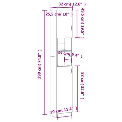 vidaXL Badezimmerschrank Sonoma-Eiche 32x25,5x190 cm Holzwerkstoff