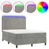 vidaXL Boxspringbett mit Matratze & LED Hellgrau 140x200 cm Samt