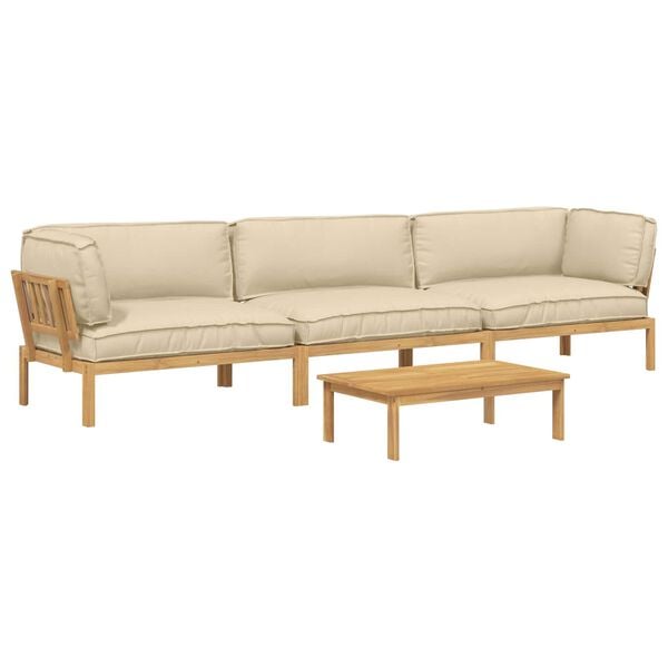 vidaXL Sofa Set mit Kissen Uni 4 pcs Beige Massivholz Akazie