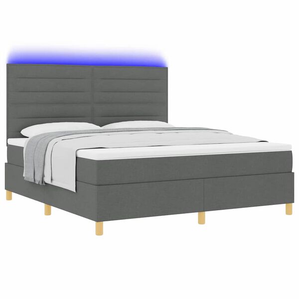 vidaXL LED Boxspringbett mit Matratze Dunkelgrau 180 x 200 cm Stoff