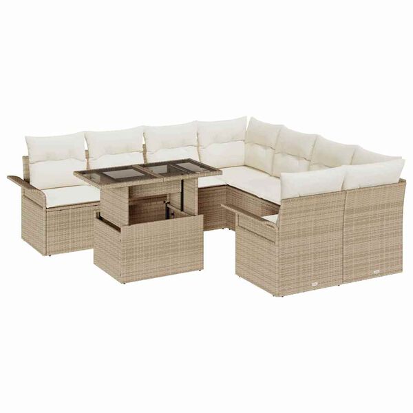 vidaXL Garten-Sofa-Set mit Kissen 9 pcs Beige Poly Rattan