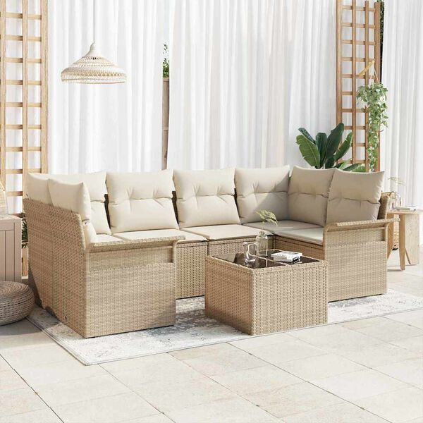 vidaXL Gartensofa-set mit Kissen 7 pcs Beige und Creme 55 x 55 x 37 cm