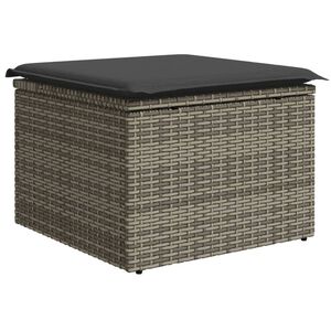 vidaXL Gartenhocker mit Kissen Grau 55x55x37 cm Poly Rattan