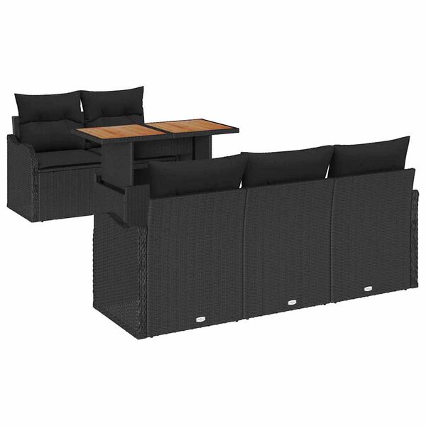 vidaXL Gartensofa-set mit Kissen 6 pcs Schwarz Poly-Rattan