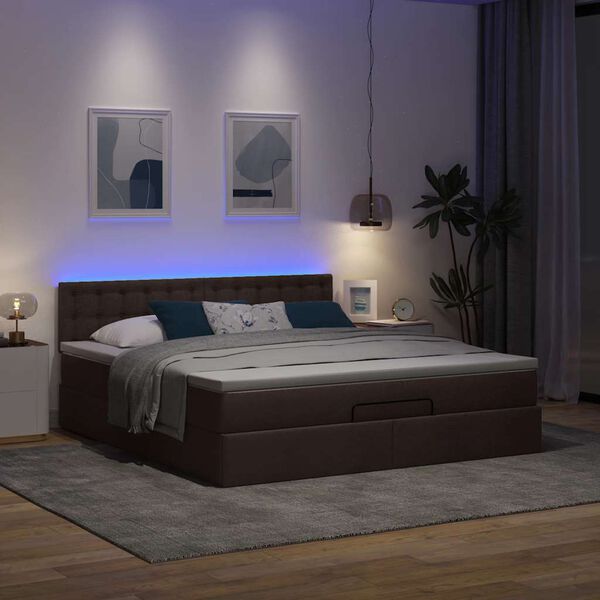 vidaXL Ottomane Bett mit Matratze & LEDs Dunkelbraun 180x200 cm Stoff
